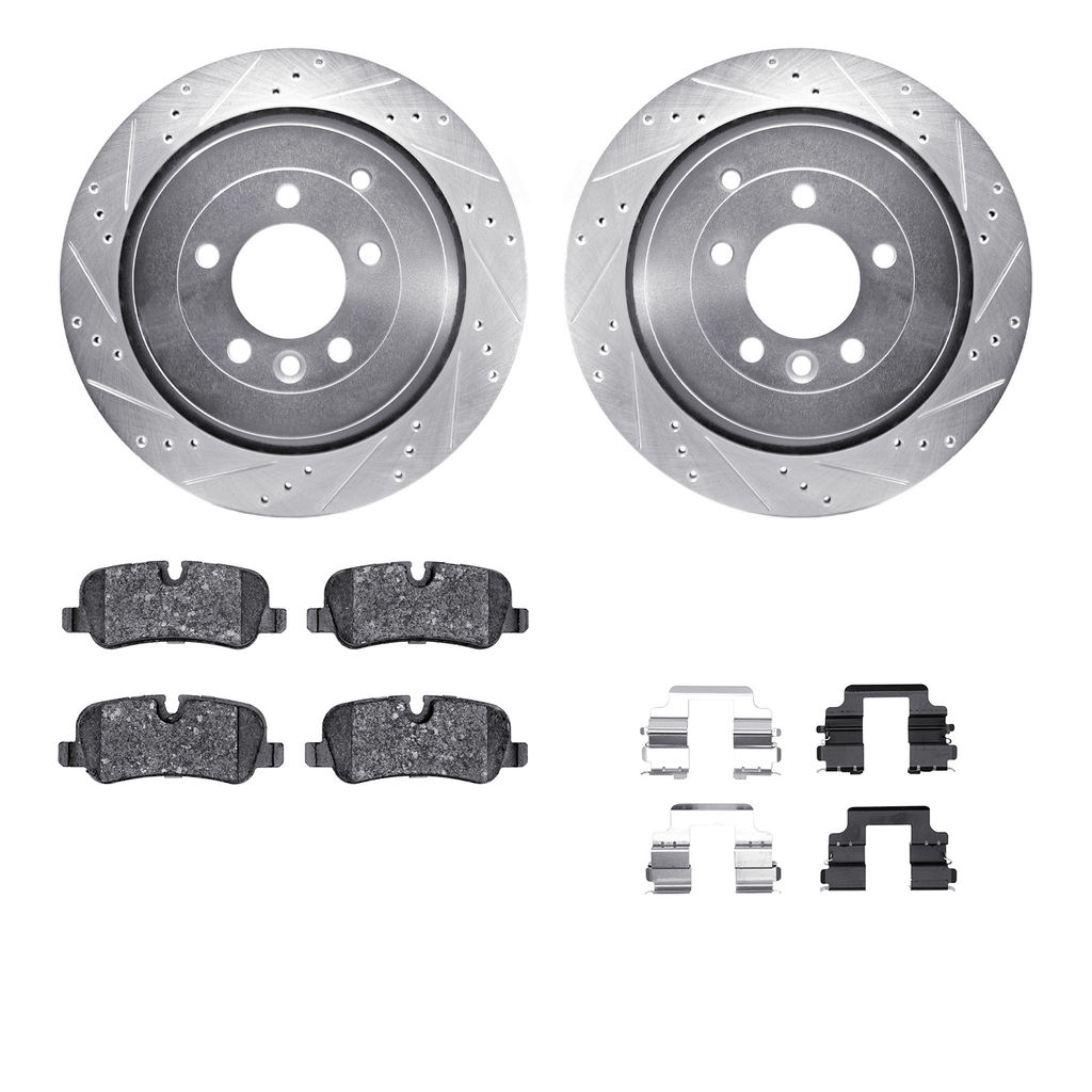 Dynamic Friction 7512-11026 - Brake Kit - Silver Zinc Coated Drilled and Slotted Rotors and 5000 Brake Pads with Hardware