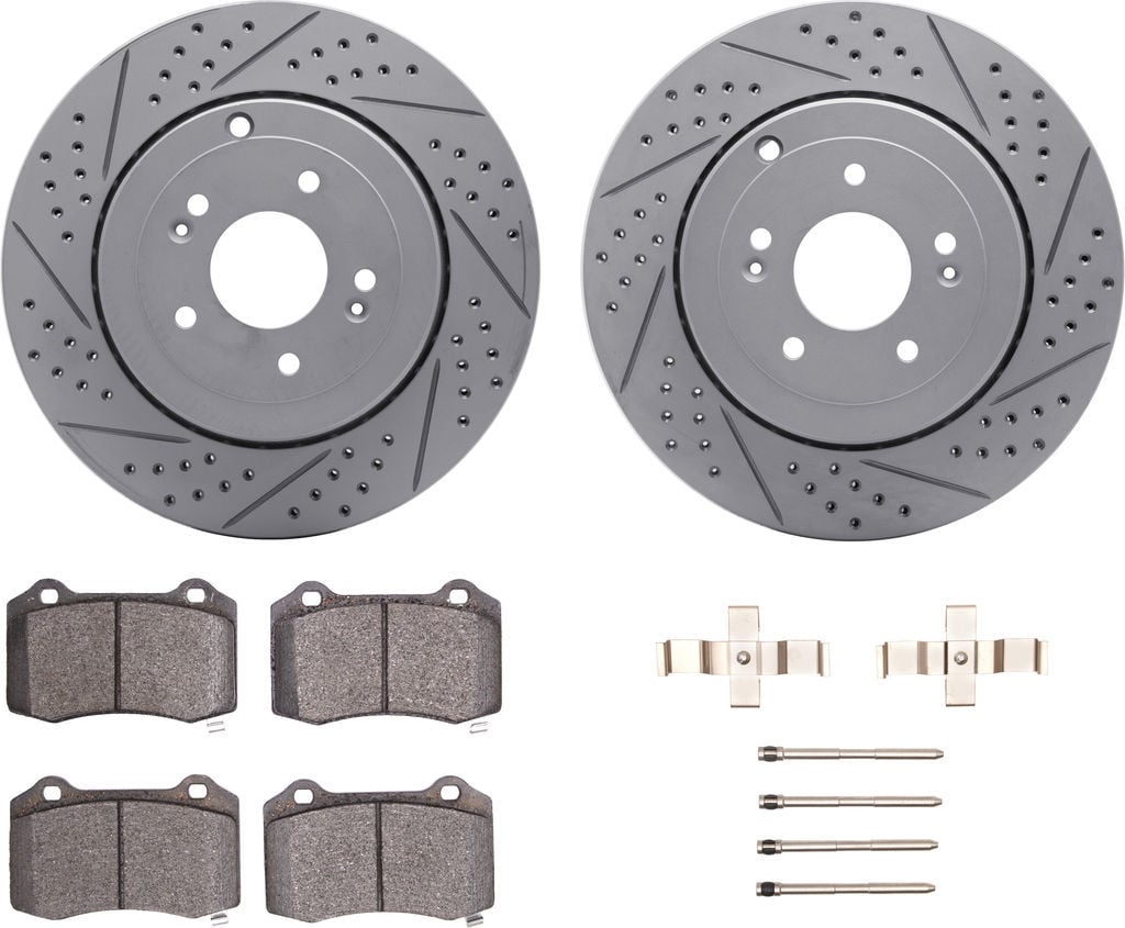 Dynamic Friction 2412-40021 - Brake Kit - Hi Carbon Drilled and Slotted Rotors and 1400 Brake Pads With Hardware