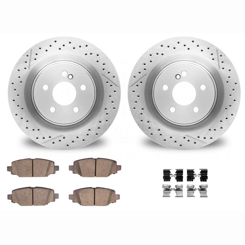 Dynamic Friction 2412-42033 - Brake Kit - Hi Carbon Drilled and Slotted Rotors and 1400 Brake Pads With Hardware