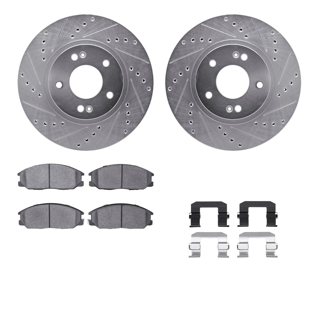 Dynamic Friction 7312-03023 - Brake Kit - Silver Zinc Coated Drilled and Slotted Rotors and 3000 Ceramic Brake Pads with Hardware
