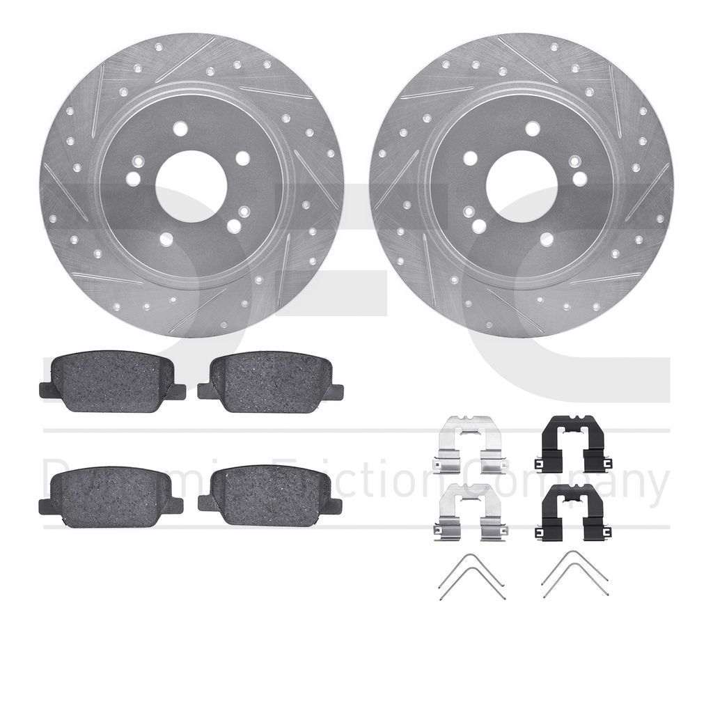 Dynamic Friction 7512-03111 - Brake Kit - Silver Zinc Coated Drilled and Slotted Rotors and 5000 Brake Pads with Hardware