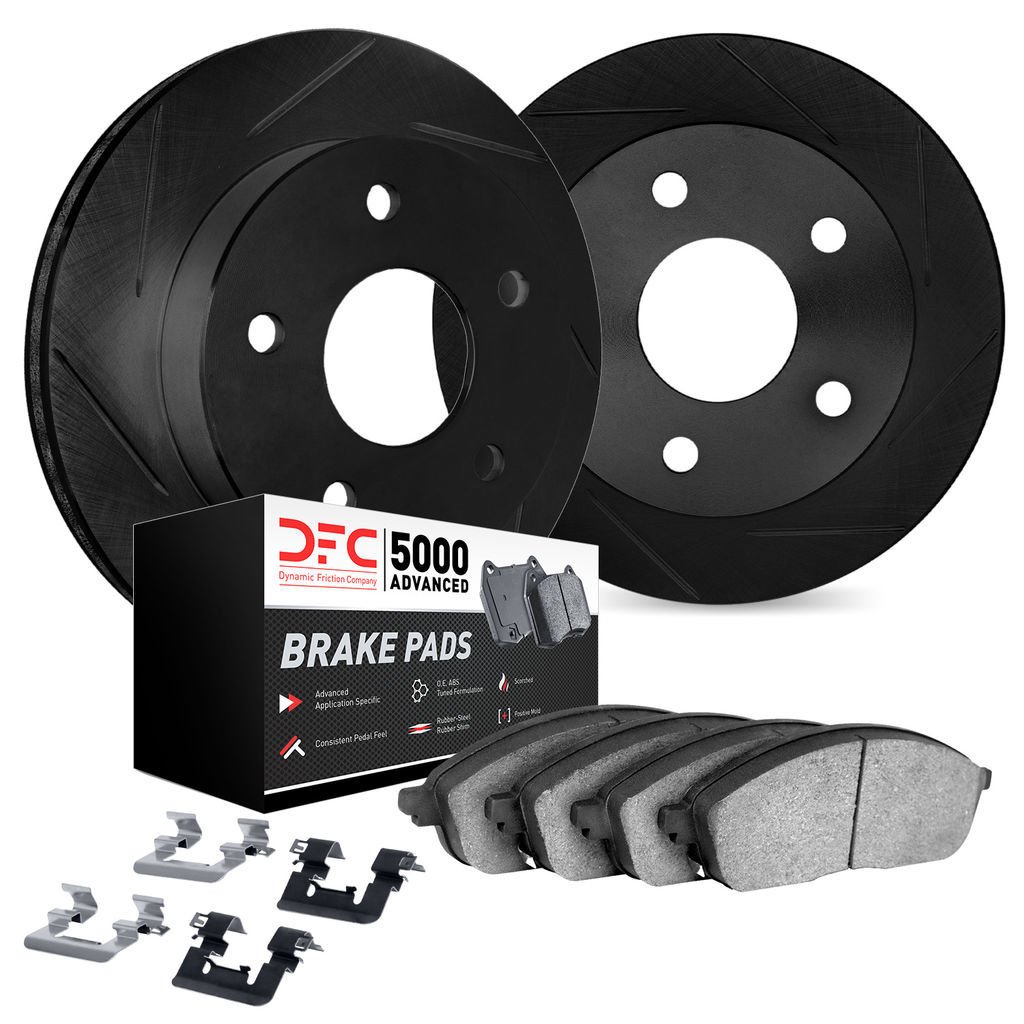 Dynamic Friction 3512-11019 - Brake Kit - Black Zinc Coated Slotted Rotors and 5000 Brake Pads With Hardware