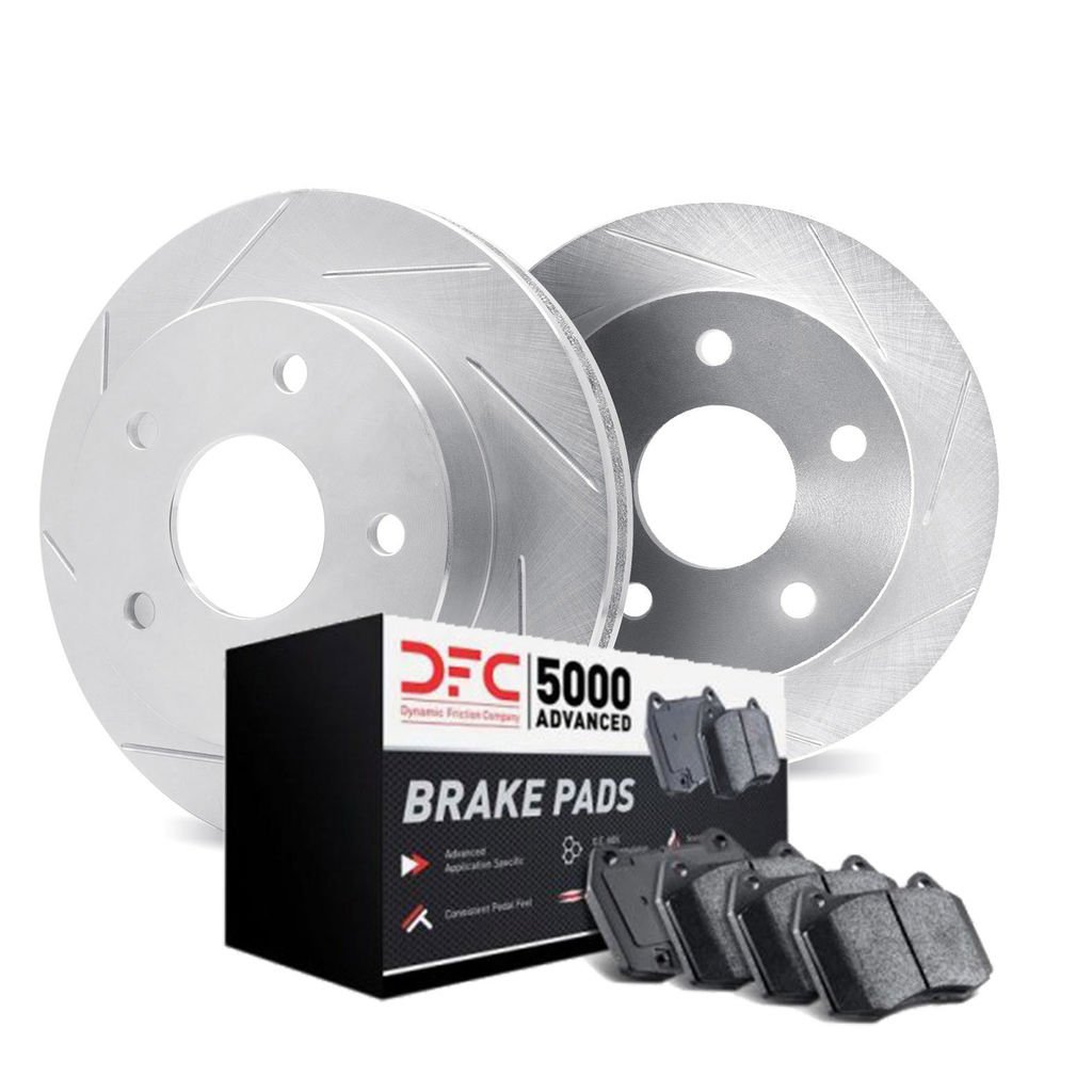 Dynamic Friction 2512-31141 - Front Brake Kit - Coated Drilled Brake Rotors with 5000 Advanced Brake Pads includes Hardware