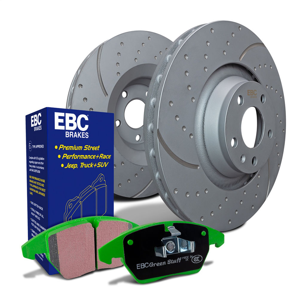EBC Brakes S10KF1030 - S10 Greenstuff 2000 Brake Pads and GD Slotted and Dimpled Brake Rotors, 2-Wheel Set