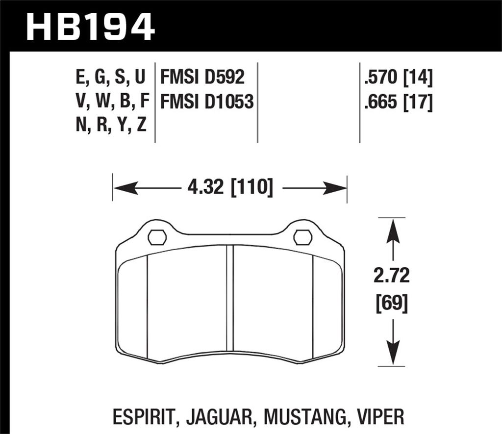 Hawk Performance HB194G.665 - DTC-60 Brake Pads, 2 Wheel Set, Race Use Only