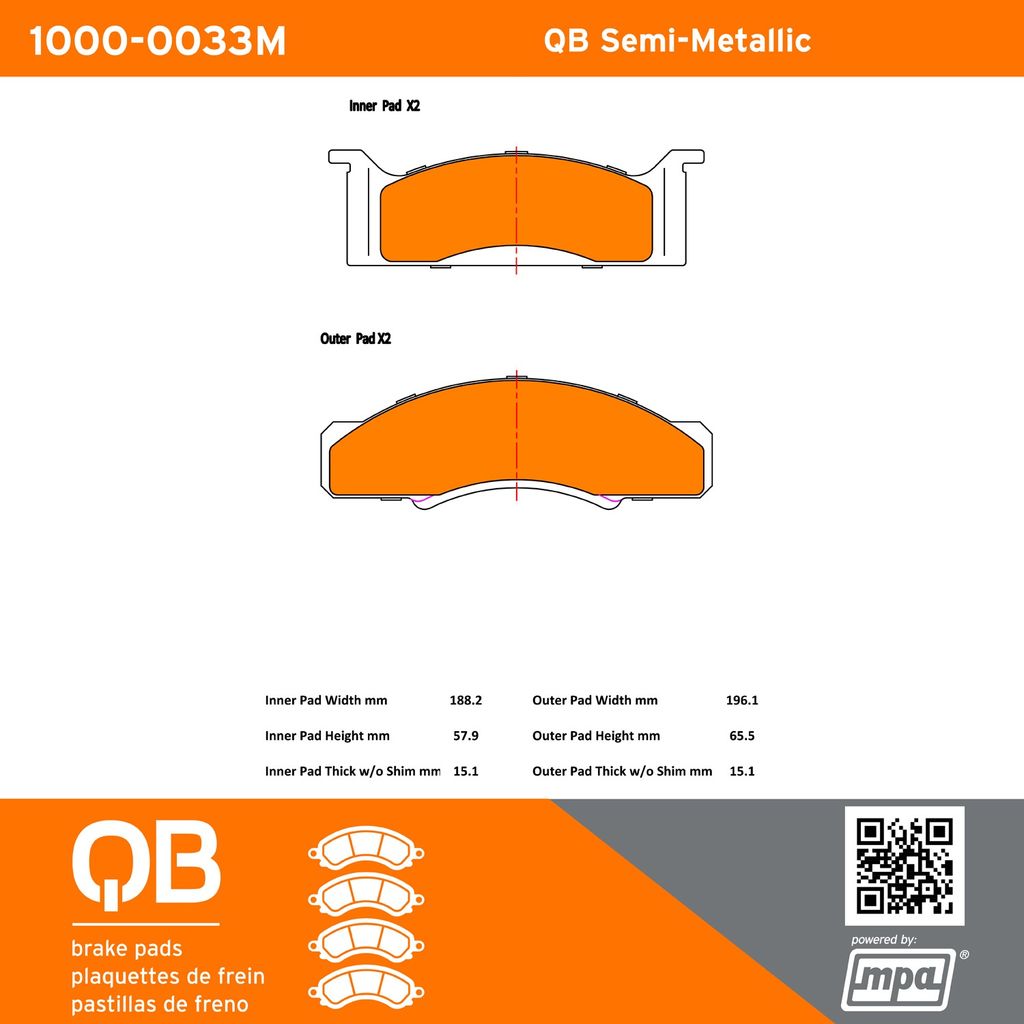 Quality-Built 1000-0033M - QB Semi-Metallic Brake Pad Set