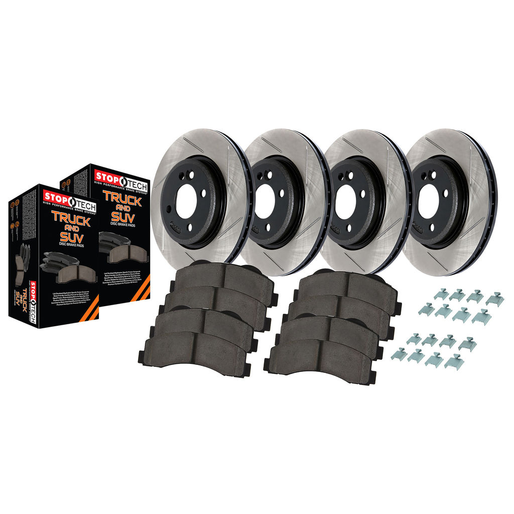 Stoptech 967.65154 - Disc Brake Pad and Rotor Kit, Slotted, 4-Wheel Set