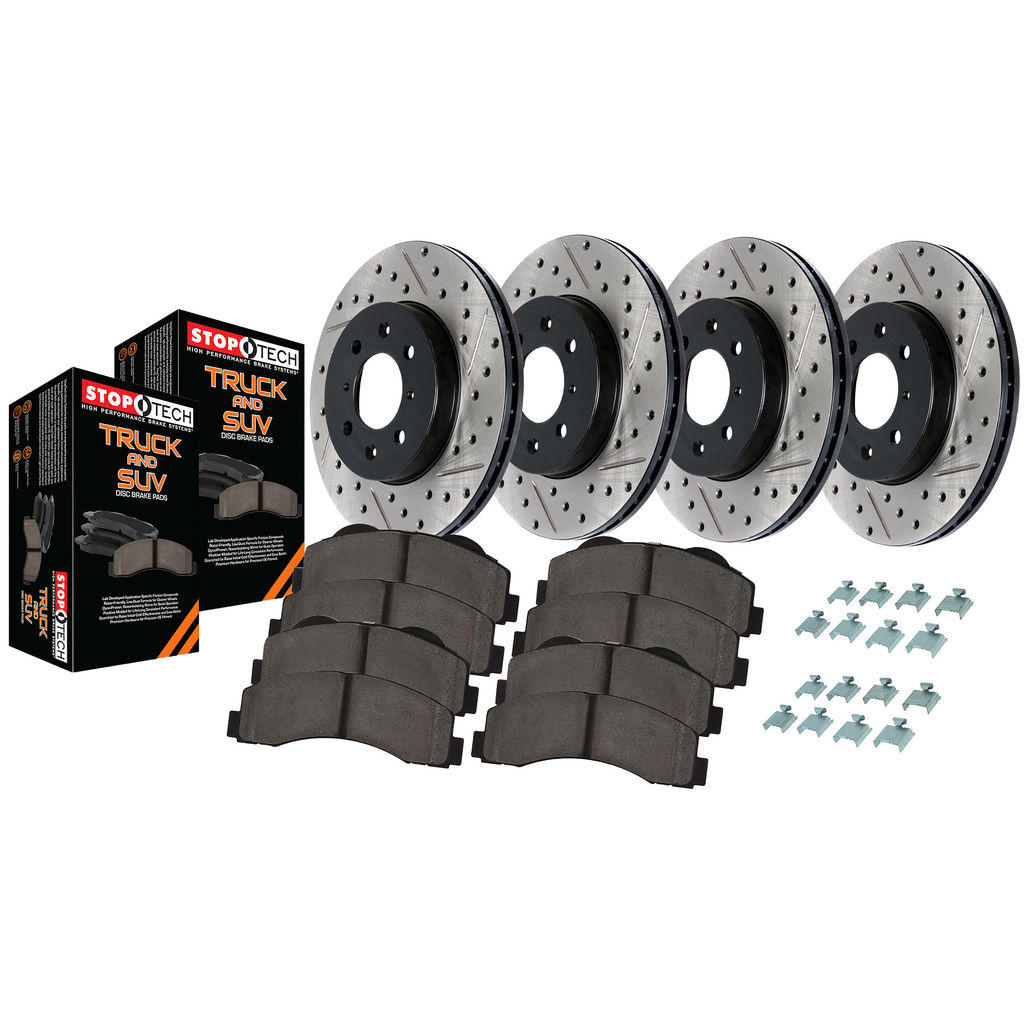 Stoptech 968.65086 - Disc Brake Pad and Rotor Kit, Drilled and Slotted, 4-Wheel Set