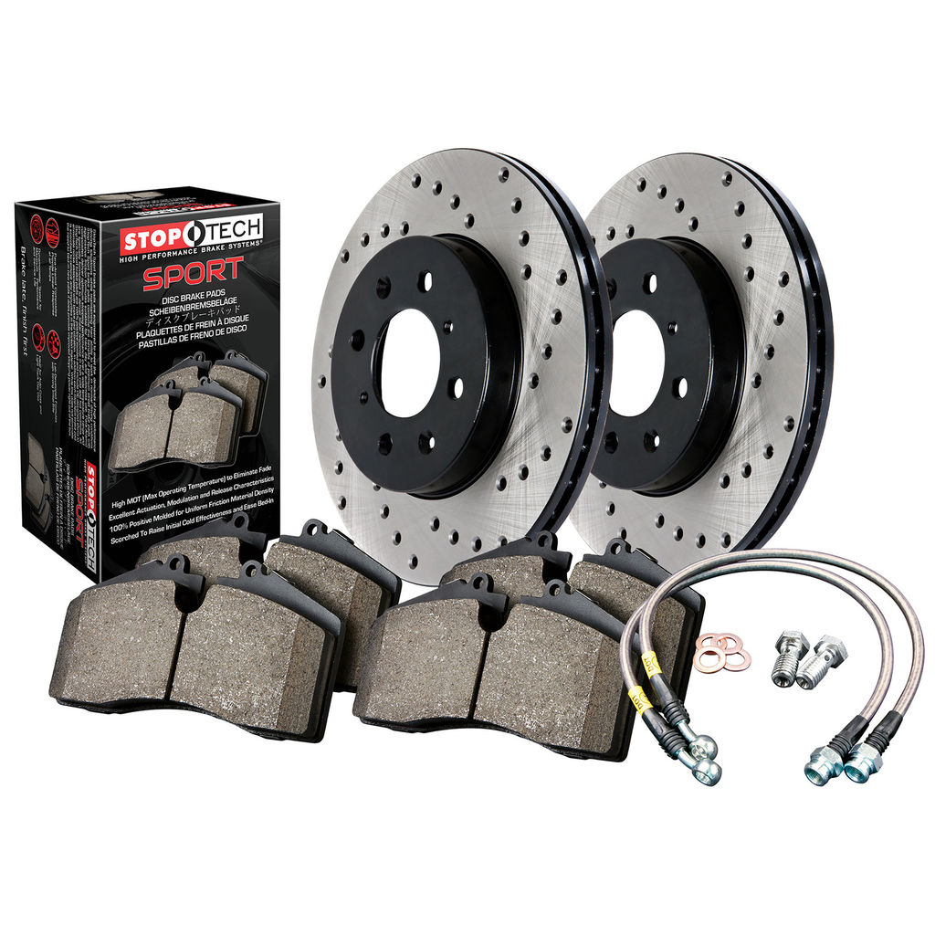 Stoptech 979.33029F - Sport Disc Brake Pad and Rotor Kit, Drilled, 2-Wheel Set