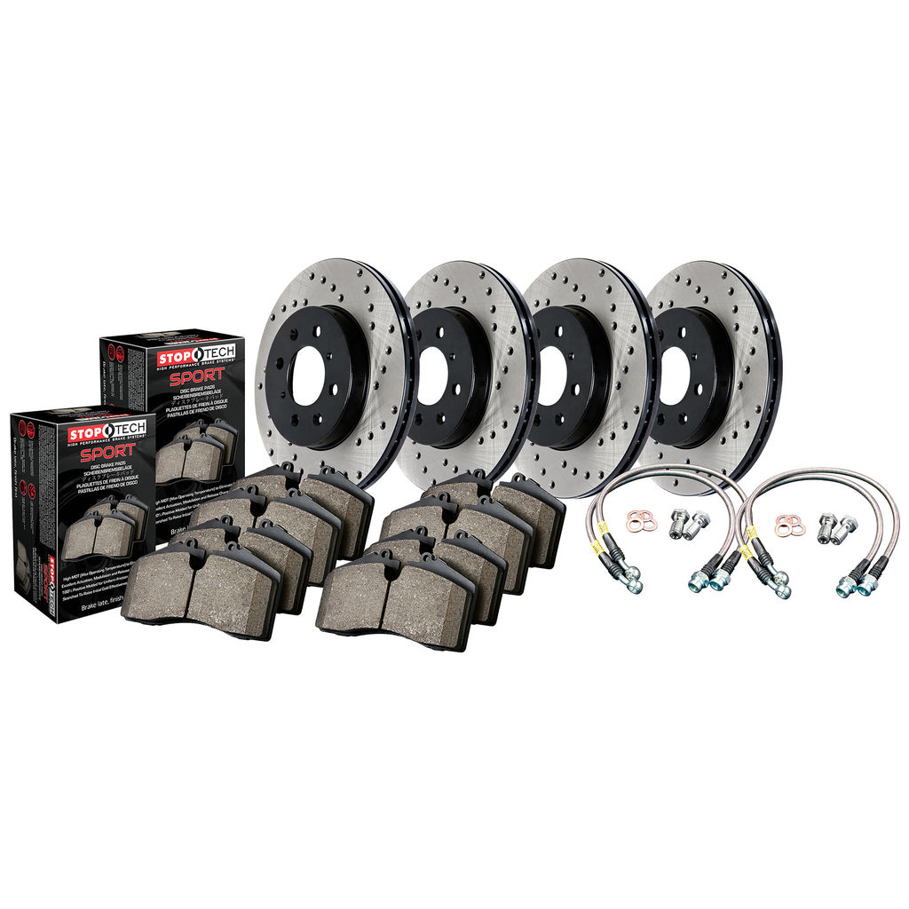Stoptech 979.34019 - Sport Disc Brake Pad and Rotor Kit, Drilled, 4-Wheel Set