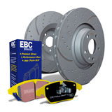 S5 Yellowstuff Brake Pads and GD Slotted and Dimpled Solid Brake Rotors, 2-Wheel Set