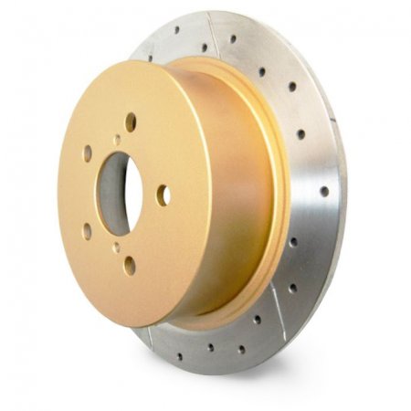 DBA DBA2732X - Drilled and Slotted Street XS Gold Brake Rotor with Kangaroo Paw Vanes
