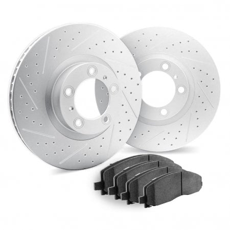 Dynamic Friction 2412-40022 - Brake Kit - Hi Carbon Drilled and Slotted Rotors and 1400 Brake Pads With Hardware