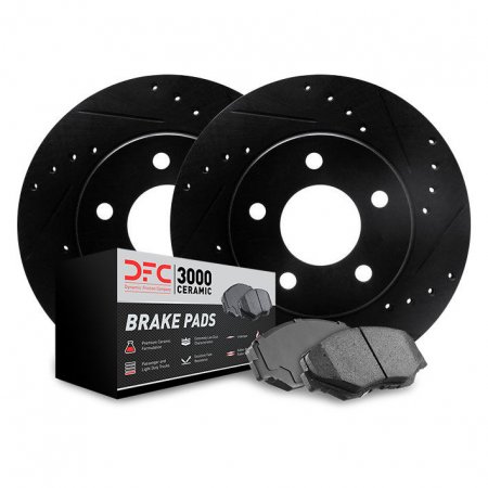 Dynamic Friction 7312-13030 - Brake Kit - Silver Zinc Coated Drilled and Slotted Rotors and 3000 Ceramic Brake Pads with Hardware